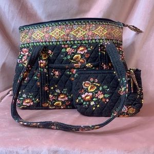 Vera Bradley Chocolate Brown Retired Floral Quilted Tote Shoulder Bag